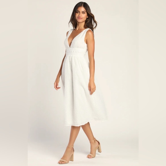 Forever Unique White Textured Lace Midi Dress - Picture 2 of 5